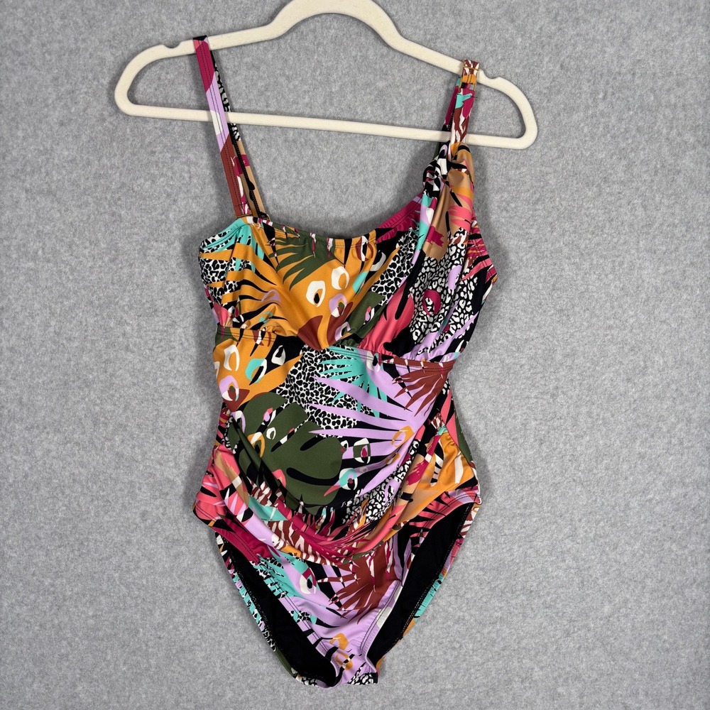 Bleu Rod Beattie One Shoulder One Piece Swimsuit 8 Animal Tropical Leopard Ruch